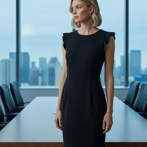 STUNNING 🤩 NWT! Elie Tahari Black Midi Sheath Dress with Flutter Cap Sleeves